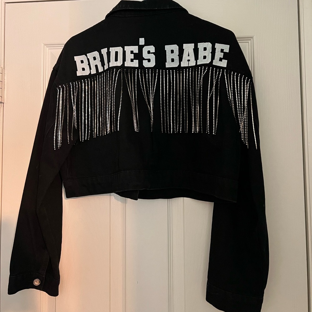 Shein Women’s Large bride’s babe, sequined, black, jean jacket.
